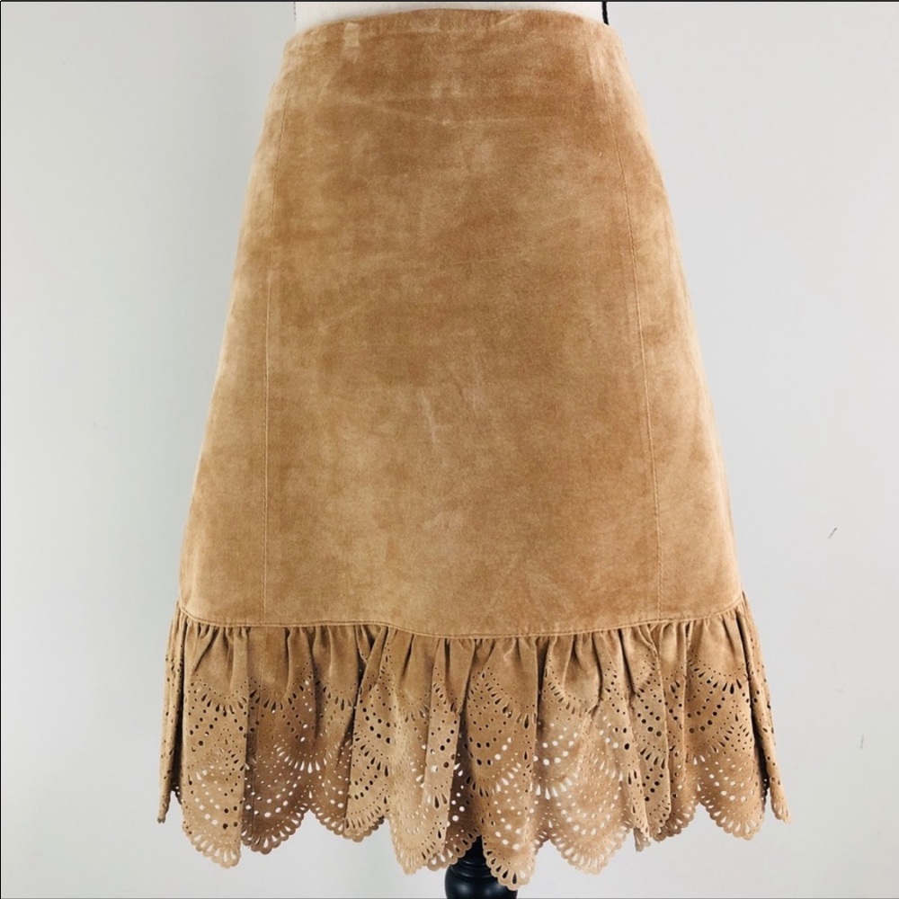 Anthropologie Elevenses Suede Cutout Hem Skirt 6 RODEO